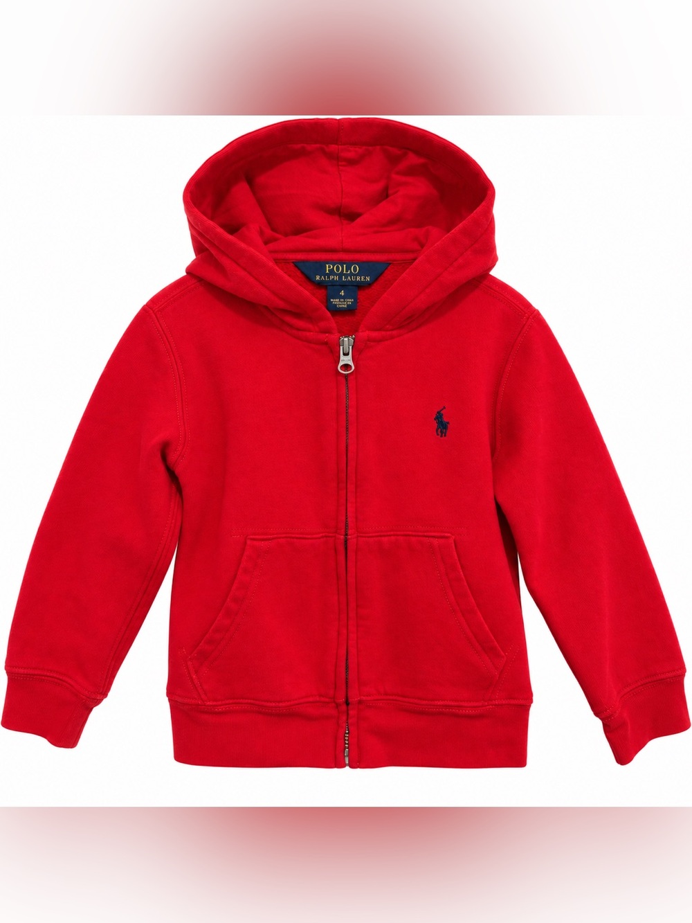Polo Ralph Lauren Boys Size 4 Red Full Zip Fleece Hoodie Pony Logo